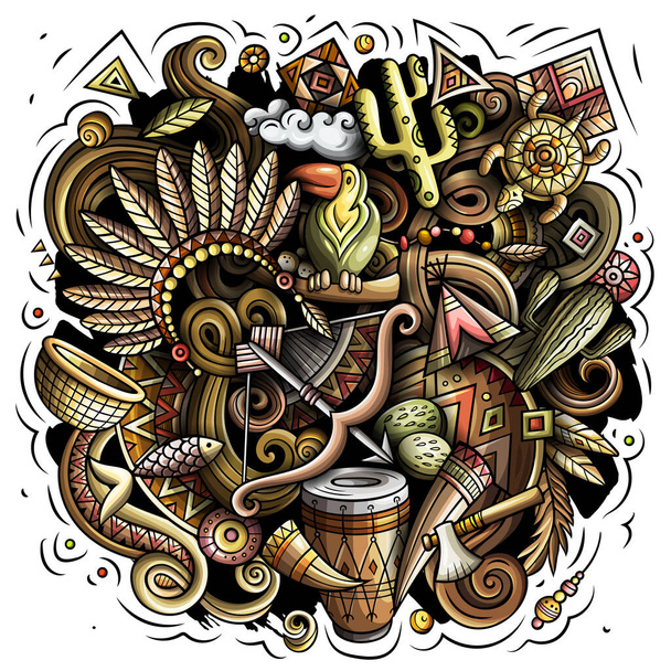 Diseño nativo americano de dibujos animados raster doodle - Foto, imagen