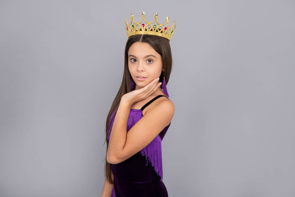 Luxury is made. Beauty queen wear crown. Prom princess grey background. Selfish pageant girl. Luxury lifestyle. Feel the richness. - Photo, Image