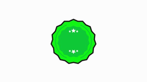 Faits badge vert Icône de timbre dans un style plat sur fond blanc. Graphique de mouvement. - Séquence, vidéo