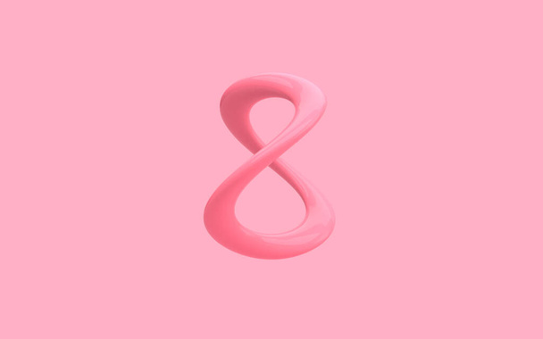 8 de marzo. Tarjeta de felicitación. 8 sobre un fondo rosa. Feliz Día de la Mujer. Ilustración 3D. - Foto, imagen