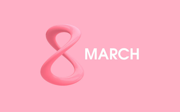 8 марта. Поздравительная открытка. 8 на розовом фоне. Счастливого женского дня. 3D иллюстрация. - Фото, изображение