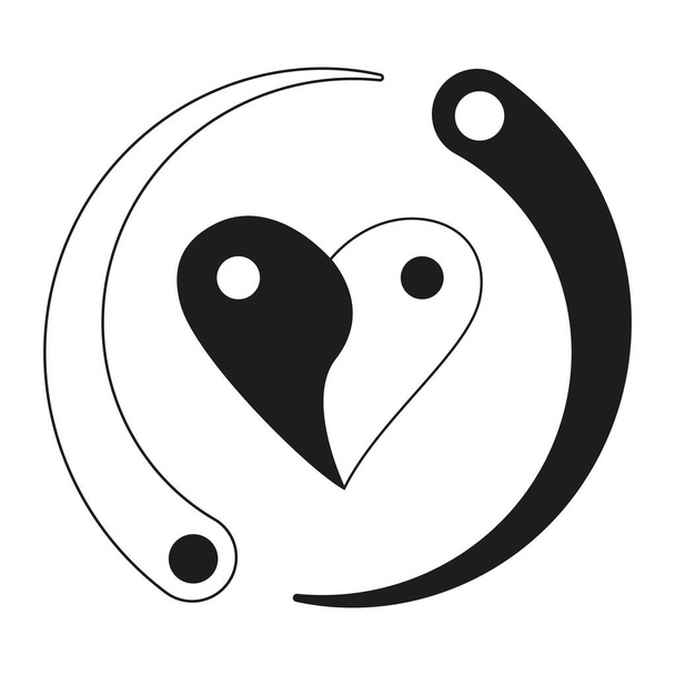 Černobílé srdce se dvěma řadami. Yin Yangův symbol. Vektorová ilustrace - Vektor, obrázek