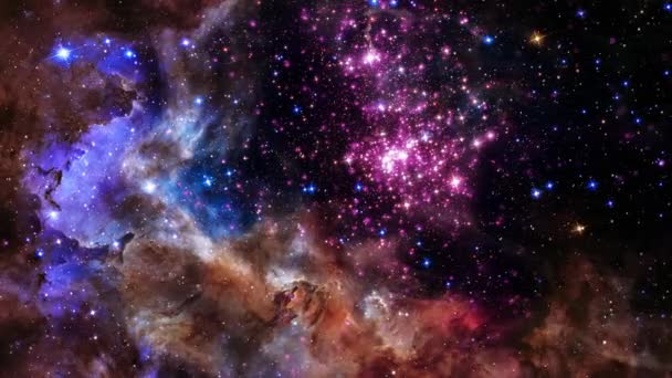Westlund 2. Campo estelar de vuelo espacial Exploración espacial profunda de galaxias y nebulosas. Vuelo 3D 4K a Westerlund 2, cúmulo de estrellas jóvenes ubicadas a unos 20.000 años luz de la Tierra. La imagen de NASA incluye. - Metraje, vídeo