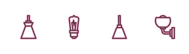 Установка линии Lamp hanging, люстра, лампа накаливания и настенная лампа или иконка булочки. Вектор - Вектор,изображение