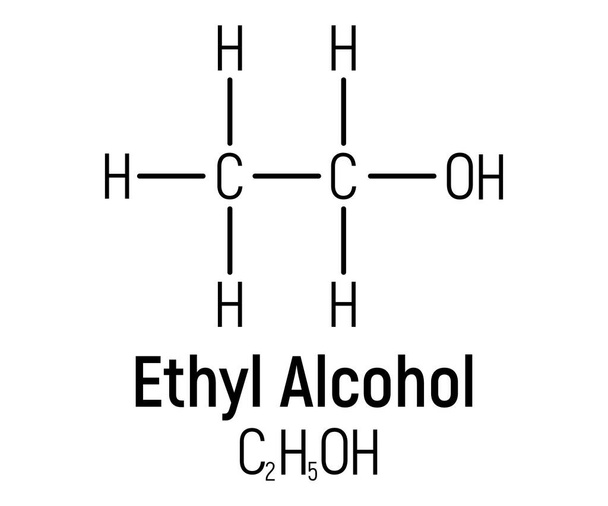Etil-szeszes alkohol koncepció kémiai képlet ikon címke, szöveg betűtípus vektor illusztráció, elszigetelt fehér. Időszakos elem táblázat, addiktív kábítószer cucc. - Vektor, kép