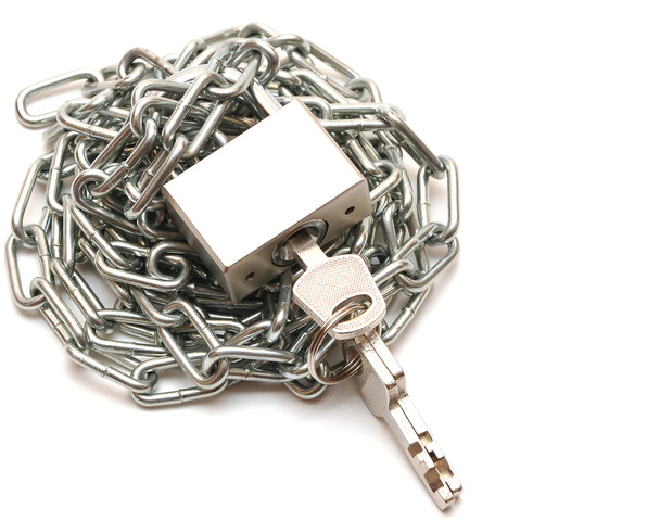 Lock and chain on white background - Foto, Bild