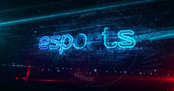 Esports, cyber gaming en digitale sport abstracte tekst. Futuristisch concept 3d weergave illustratie. - Foto, afbeelding