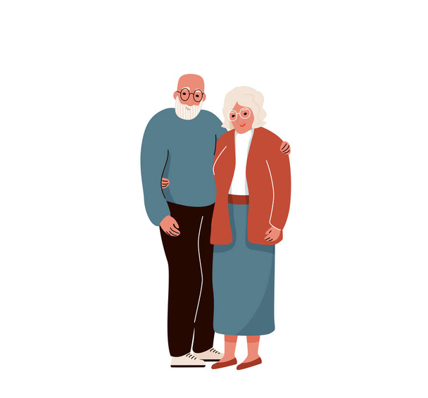 Older couple hug each other. Vector background. Senior people family isolated on white backdrop. - Vector, Image