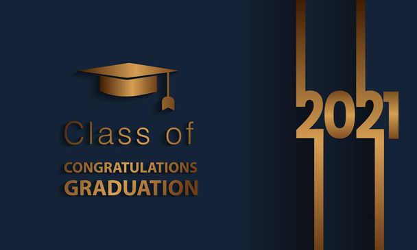 Συγχαρητήρια αποφοίτηση. Κλάση 2021. Καπέλο αποφοίτησης και κομφετί και μπαλόνια. Συγχαρητήρια πανό. Ακαδημία Εκπαίδευσης Σχολή Μάθησης - Διάνυσμα, εικόνα