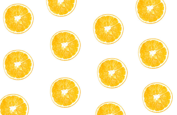 Fresh oranges cut in slice isolated on white background. Healthy food. Fresh vitamins. Vegetarian. - Photo, Image