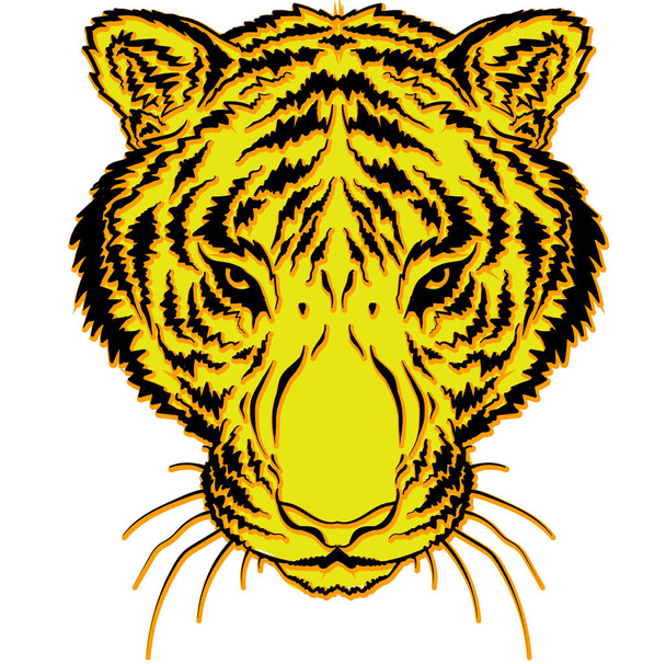 De Vector logo tijger voor tattoo of T-shirt ontwerp of outwear. Jachtstijl grote kat print op zwarte achtergrond. Deze handtekening is voor zwarte stof of canvas - Vector, afbeelding