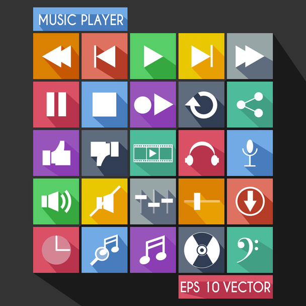 Music Player Flat Icon Long Shadow - Vector, Image