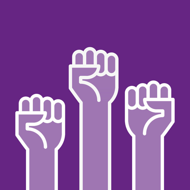 Fists hands up vector illustration. Concept of unity, revolution, fight, cooperation. vector illustration, flat design - Vector, Image