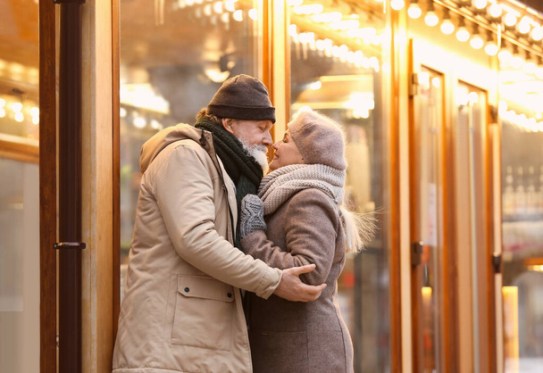 Heureux couple mature à l'extérieur le jour de l'hiver - Photo, image