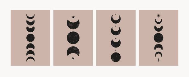 Carteles de fases lunares abstractas. Decoración de arte minimalista lunar de mediados de siglo, impresión mística contemporánea. Diseño vectorial - Vector, imagen