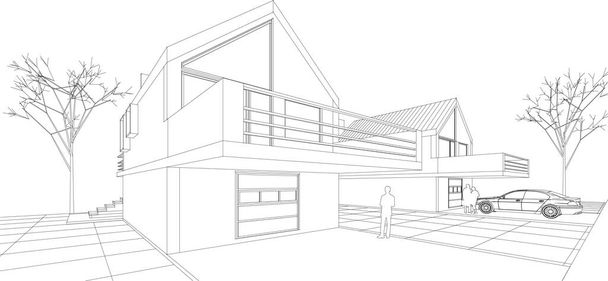 αρχοντικό αρχιτεκτονικό σχέδιο του έργου 3d εικονογράφηση - Διάνυσμα, εικόνα