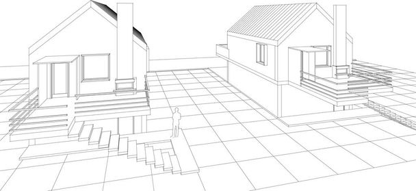 casa adosada proyecto arquitectónico boceto 3d ilustración - Vector, imagen