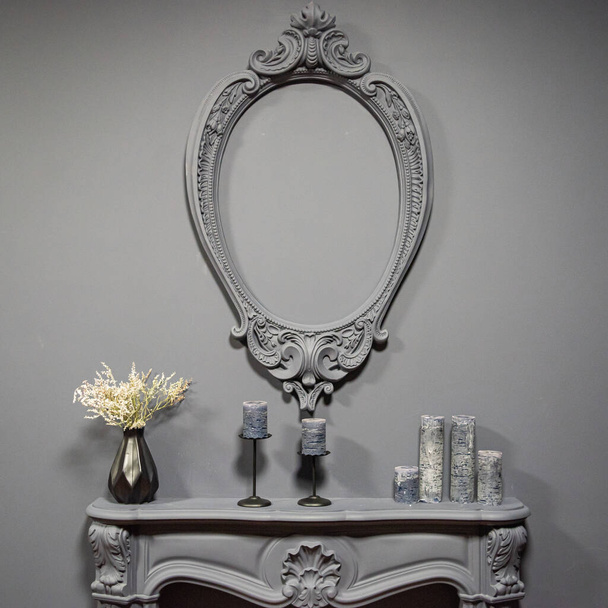 vintage baroque frame with mirror and flowers - Photo, Image