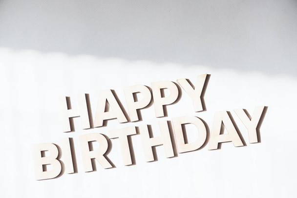 happy birthday card with text message on white background - Fotoğraf, Görsel