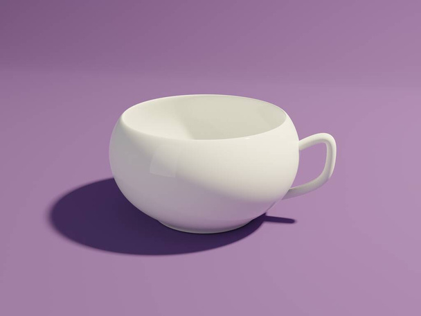 紫色の背景に白いカップを空にします。3Dレンダリング図. - 写真・画像
