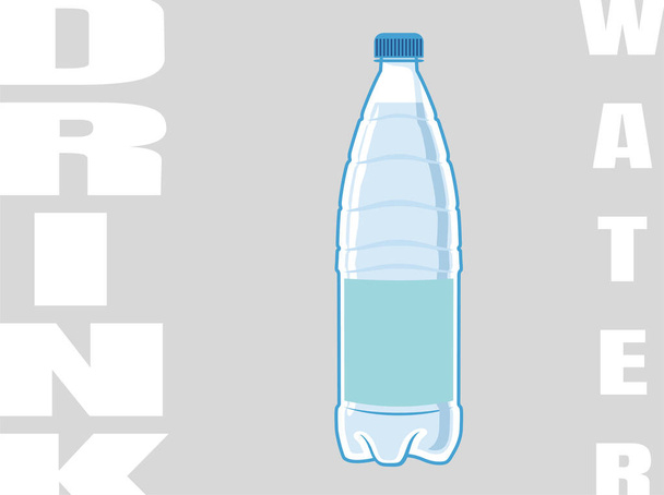 1,5 2 Liter Flasche, Wasserflasche aus Kunststoff. Gefüllt mit Flüssigkeit. Gegenstände sind auf einem grauen Hintergrund isoliert. Aufruf, mehr Wasser zu trinken. - Vektor, Bild