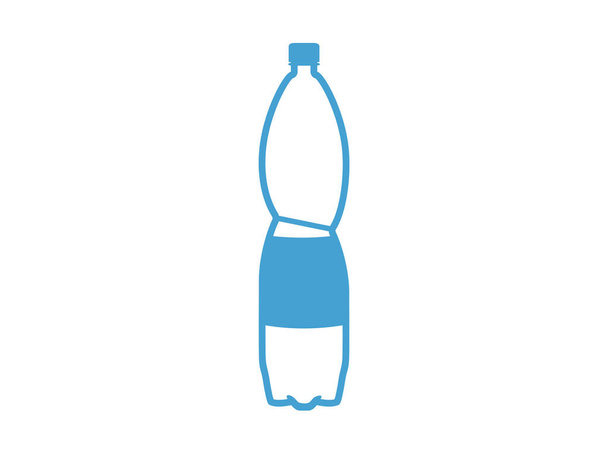 Silhouette einer 1,5-Liter-Plastikflasche auf weißem Hintergrund. Der Umriss des Wasserbehälters ist blau. Monochromes Vektorbild - Vektor, Bild