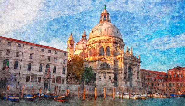 Beautiful venetian image with basilica oil painting style - Photo, Image