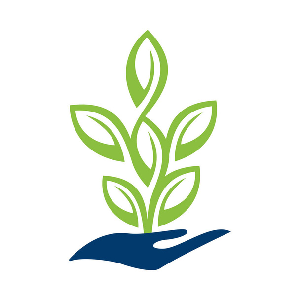 Plant in Hand Vector Σχεδιασμός Logo. Λογότυπο φυσικών προϊόντων. Εικονίδιο καλλυντικών. Λογότυπο Spa. - Διάνυσμα, εικόνα