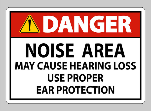 El área de ruido de señal de peligro puede causar pérdida auditiva Uso de protección adecuada del oído - Vector, Imagen