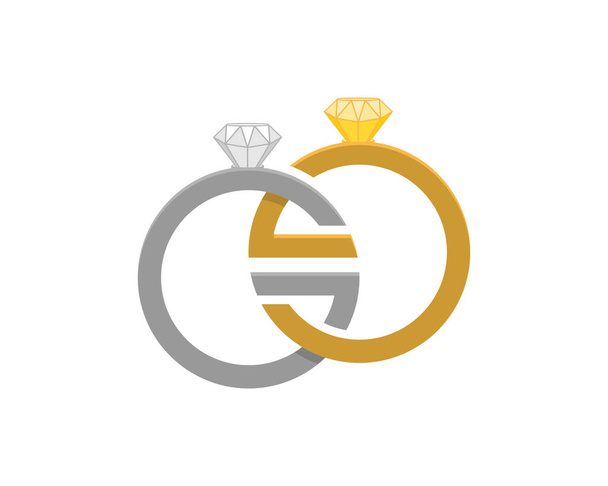 Δύο δαχτυλίδια κοσμήματα σύνδεση με χρυσό και ασημί χρώματα - Διάνυσμα, εικόνα