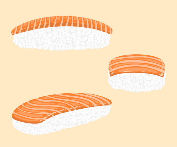 Суші. суші лосось японський стиль їжі. лосось, рис. Японська кухня Ізольований векторний малюнок - Вектор, зображення
