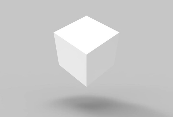 3D-s renderelés. Lebegő fehér spin box kocka árnyékkal a padlón háttér. - Fotó, kép