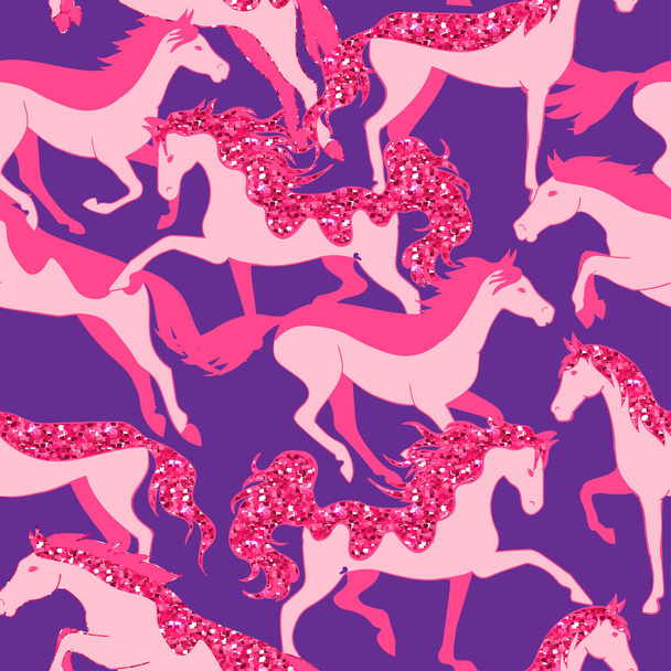 Ροζ άλογα κορίτσια μοτίβο. Απαλά ροζ χρώματα. σχέδιο για τα κορίτσια.Δημιουργικό υπόβαθρο για την κλωστοϋφαντουργία, εκτυπώσεις, προϊόντα χαρτιού, το Web. - Διάνυσμα, εικόνα