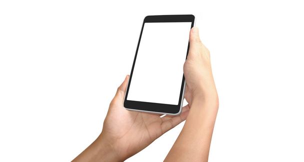 Ruce držící tablet dotykový počítačový přístroj s izolovanou obrazovkou - Fotografie, Obrázek