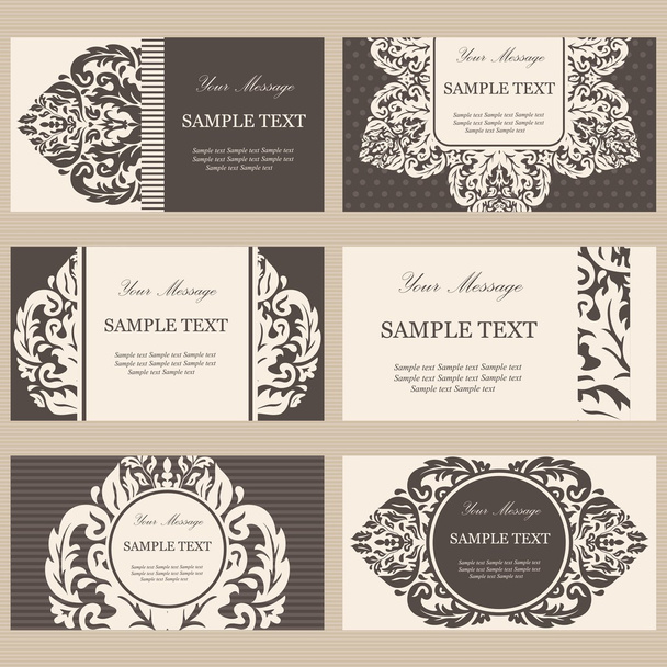 Set of six floral vintage business cards, invitations or announcements - Vector, imagen