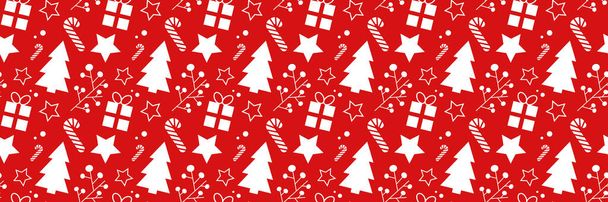 Christmas wallpaper pattern on red background - geometric seamless pattern. Can be used for winter holiday invitations, greeting cards, prints. Vector EPS 10 - Vector, Image