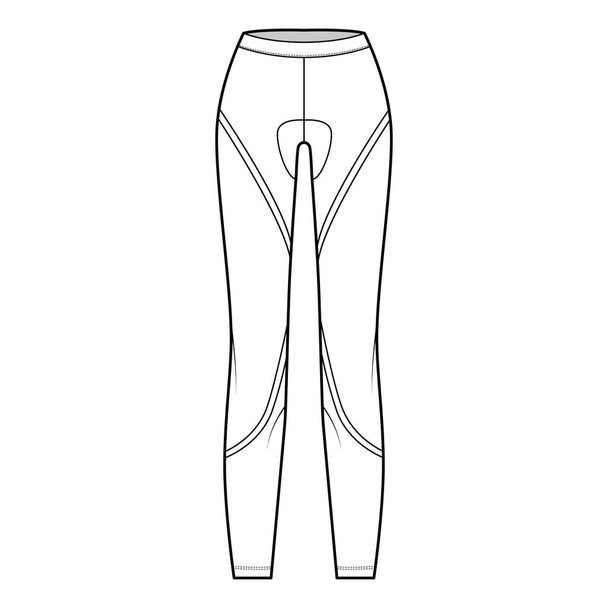 Ποδήλατο παντελόνι Κολάν τεχνική απεικόνιση μόδας με χαμηλή μέση, αύξηση, πλήρες μήκος. Επίπεδη εκπαίδευση, περιστασιακή βάση - Διάνυσμα, εικόνα