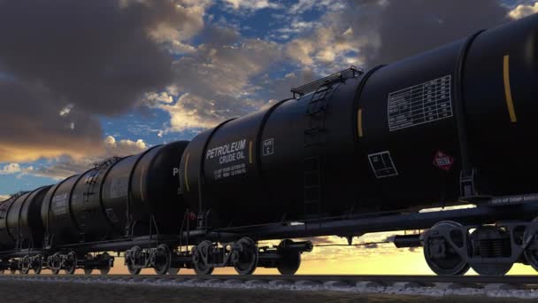 Transport du pétrole dans le wagon-citerne par le train de marchandises via le chemin de fer - Séquence, vidéo