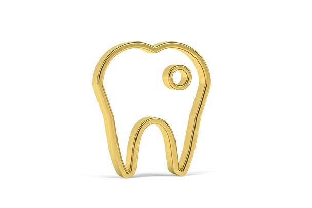 Golden 3d tooth icon isolated on white background - 3D render - Photo, Image