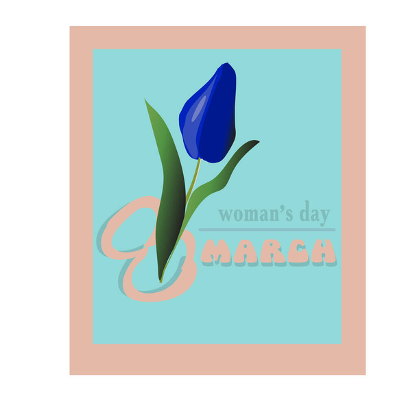 8 Março de cartão de saudação para o dia internacional das mulheres com flores, tulipas - Vetor, Imagem