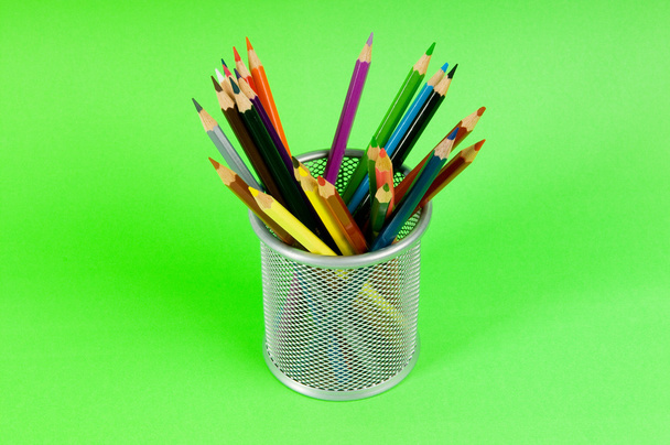 Many colorful pencils on the color background - Photo, Image