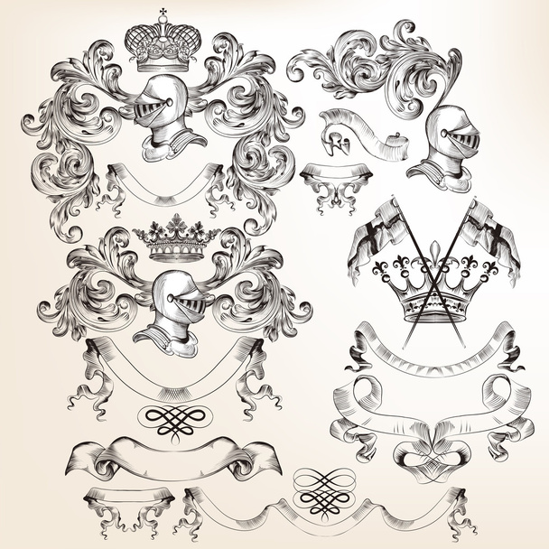 Collection of vector heraldic elements for design - Wektor, obraz