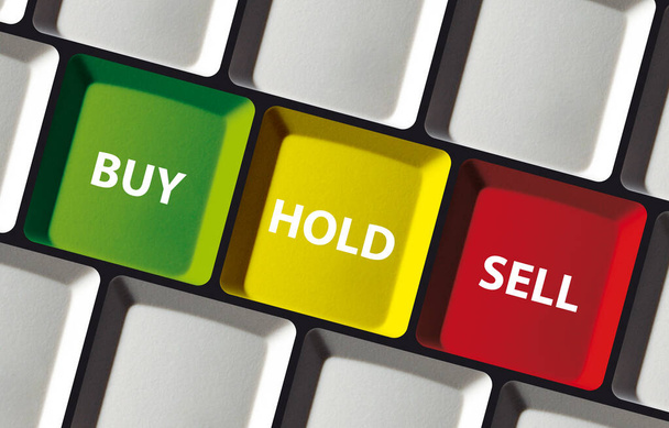 Acheter maintenir bouton de vente sur le clavier de l'ordinateur - concept bourse investir trade - Photo, image