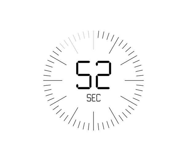 Χρονόμετρο 52 sec εικονίδιο, 52 δευτερόλεπτα ψηφιακό χρονόμετρο - Διάνυσμα, εικόνα
