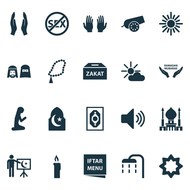 Religion icons set with bomb, asr, rosary and other gods house elements. Isolated vector illustration religion icons. - Vector, Image