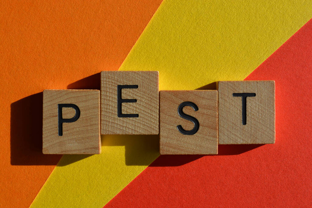 pest, business acronym for Political, Economic, Socio-cultural, and Technological - Photo, Image