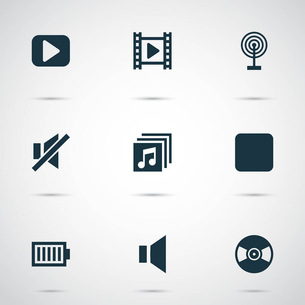 Multimedia icons set with vinyl, sound off, broadcast and other pause elements. Isolated illustration multimedia icons. - Photo, Image
