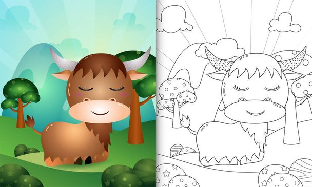 livre à colorier pour les enfants avec une illustration de personnage de buffle mignon - Vecteur, image