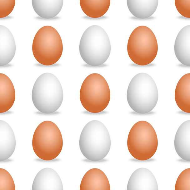 Vektör 3 boyutlu gerçekçi beyaz ve kahverengi yumurtalar kusursuz desen. Beyaz arka planda gölgesi olan izole bir nesne. Paskalya poster tasarımı için yumurta modelleme dokusu  - Vektör, Görsel