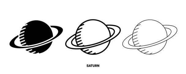 Vektor ikony Saturn planet. Jednoduchá planeta Saturn podepsat v moderním designu styl a logo art pro webové stránky a mobilní aplikace. Upravitelná kresba a silueta v jednom. - Vektor, obrázek